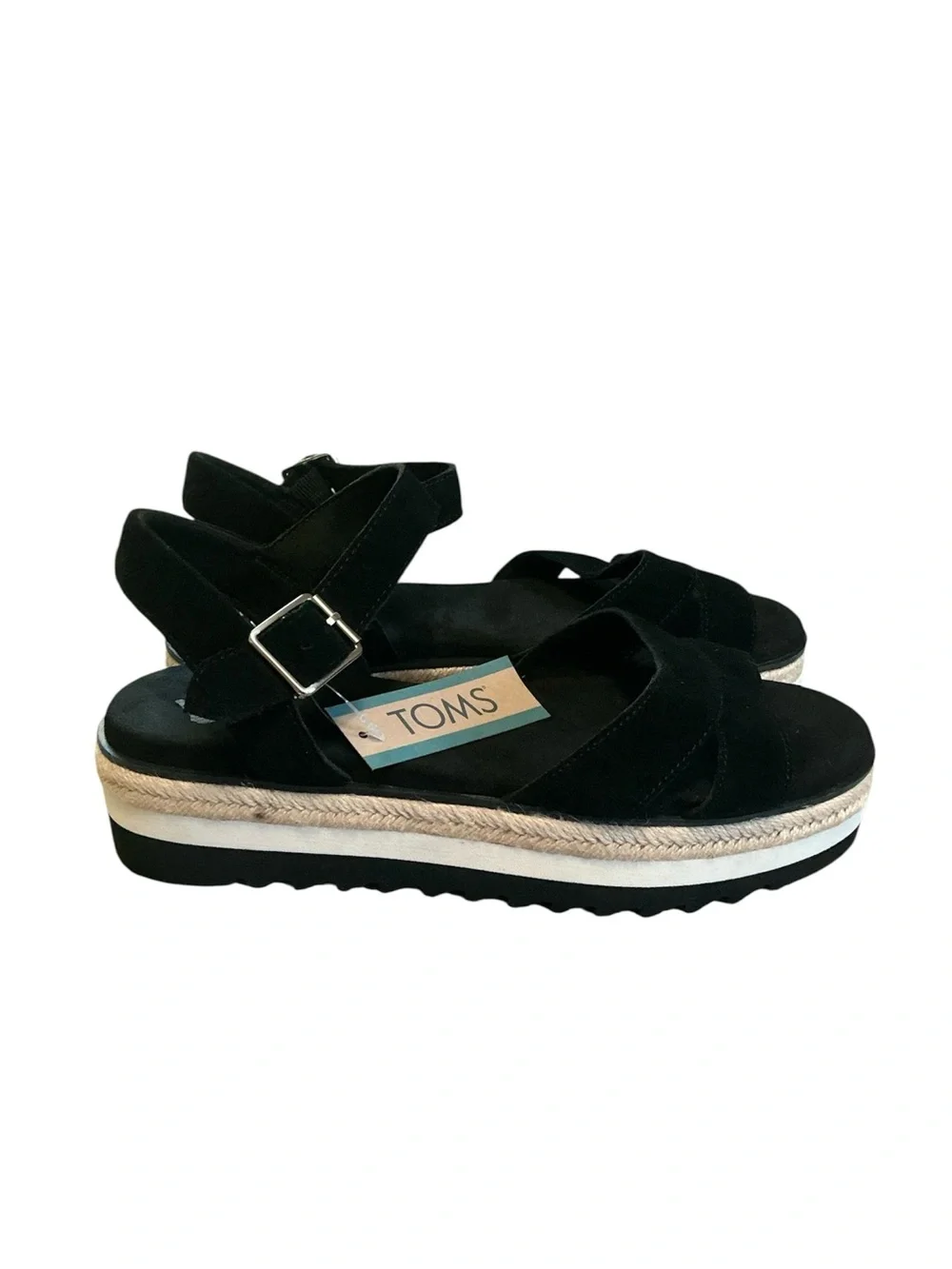 NWT TOMS Black Suede Platform Espadrille Sandals Size 9